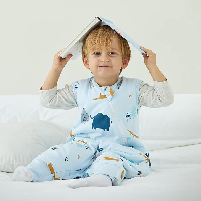 Duomiaomiao 1.5 TOG Toddler Sleep Sack 6-12 Months 100% Cotton Four Season Side Open Zipper Baby Sleep Sack with Feet, Breathable Toddler Wearable Blanket