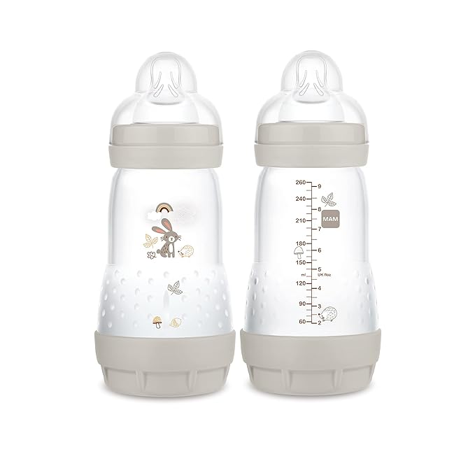 MAM Easy Start Anti-Colic Baby Bottle 9 oz, Medium Flow, Breastfeeding-Like Silicone Nipple Bottle, Reduces Colic, Gas, & Reflux, Easy-to-Clean, BPA-Free, Vented Baby Bottles for Newborns, 2+ Months
