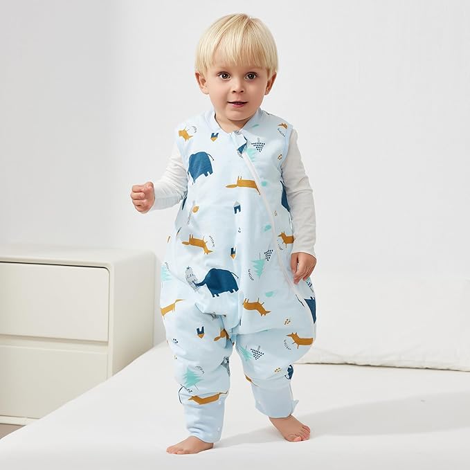 Duomiaomiao 1.5 TOG Toddler Sleep Sack 24-36 Months 100% Cotton Four Season Side Open Zipper Baby Sleep Sack with Feet, Breathable Toddler Wearable Blanket