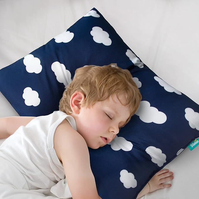 Toddler Pillow for Sleeping, Kid Pillow 14" x 19" for Small Travel Bed, Nap Pillows, Soft & Skin-Friendly Small Pillows for Sleeping, Toddler Use Only, Age 2 to 5 (Navy Cloud)