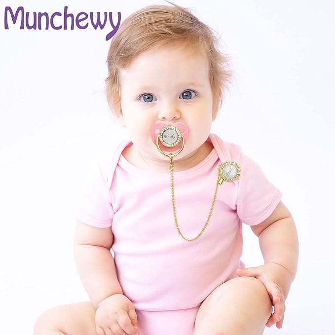 Custom Baby Pacifier with Name, Personalized Pacifier Clip Set with Gift Box, Luxury Crystal Bling Soother Dummy Ideal Gift for Boys Baby Shower Birthday Christmas Newborn Photography(White)