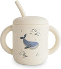 mushie 100% Silicone Training Cup & Straw for Toddlers | 6 Months+ (Whales)