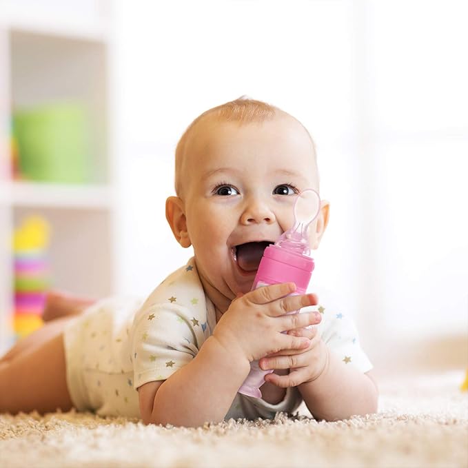 2 Pieces Silicone Baby Spoons Baby Feeding Spoon with Standing Base for Infant 0-24 Months Dispensing and Feeding (Pink)