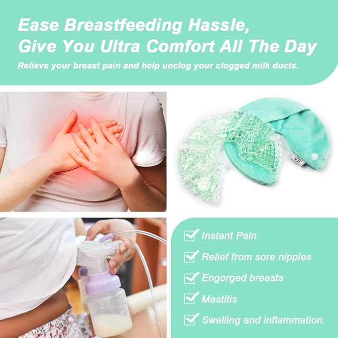 Hot Cold Gel Bead Breast Therapy Pack,Breast Ice Packs for Breastfeeding,Relief for Breastfeeding,Nursing Pain, Mastitis,Engorgement,Plugged Ducts, Boost Milk Let-Down & Production (#8 Blue)