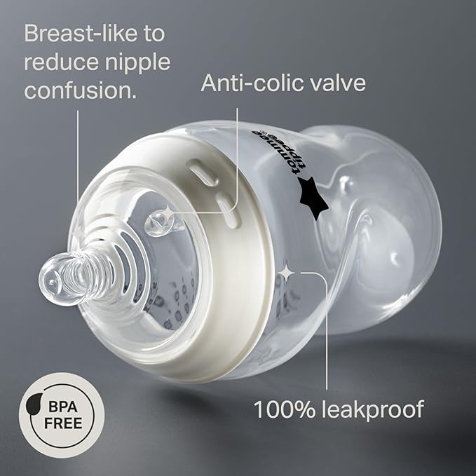 Tommee Tippee Natural Start Anti-Colic 5 oz BPA Free Baby Bottles, 0+ Months, Slow Flow Breast-Like Nipple, Self Sterilizing, Designed for Seamless Transition Between Bottle and Breast, Pack of 2