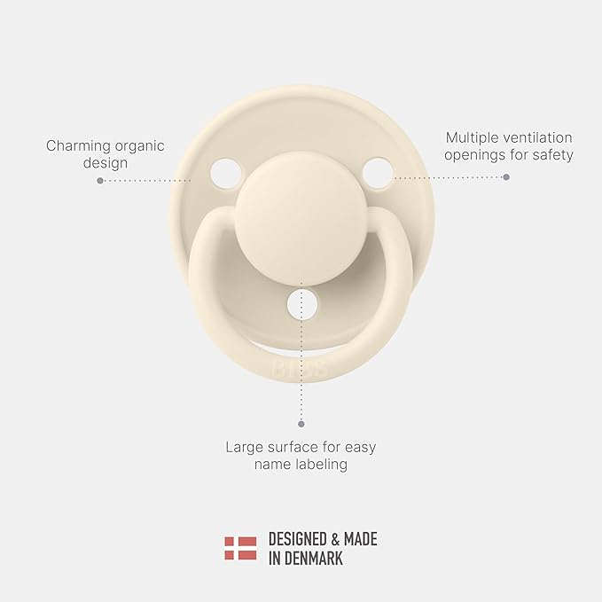 BIBS De Lux Baby Pacifier 2-Pack | Made in Denmark | BPA Free Dummy Soother, Round Nipple. Silicone, OneSize (0-36 Months), Cloud/Steel Blue