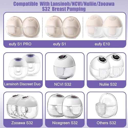 2pcs Duckbill Valves and 2pcs Silicone Diaphragms Compatible with Lansinoh Discreet Duo, eufy E10 S1 S1 Pro,NCVI Nuliie NICEGREEN Life S32 Breast Pump Replacement Parts, S32 Breast Pump Accessories