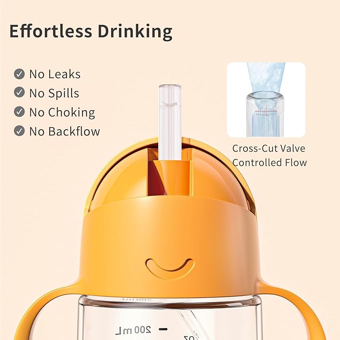Evorie Tritan Weighted Straw Sippy Cup with Handles for Baby and Toddlers, Spill Proof Baby Water Bottle with Straw for 6 months and up, 7 Oz, Infant Training Water Bottle (Green Explore)