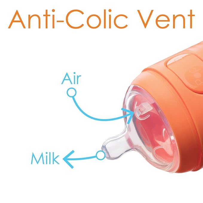 PopYum 9 oz Orange Anti-Colic Formula Making/Mixing/Dispenser Baby Bottle with #2 Medium Flow Nipple, 260 ml, BPA-Free, Natural Latch
