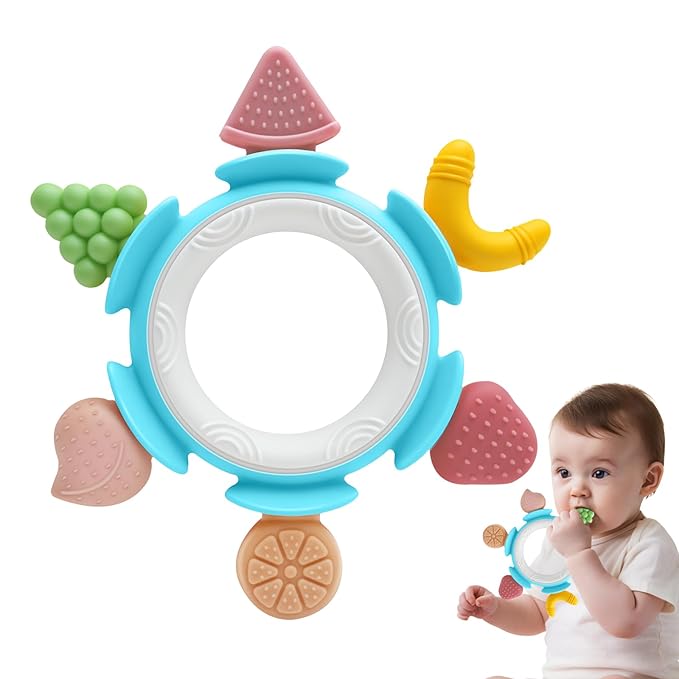 Baby Teething Ring Toy for 3–12 Months, Silicone Infant Teether for Sore Gum Relief, Soothing Sensory Chew Toy, Ideal Newborn Gift for Boys Girls Baby Shower, Birthday or Christmas, Blue