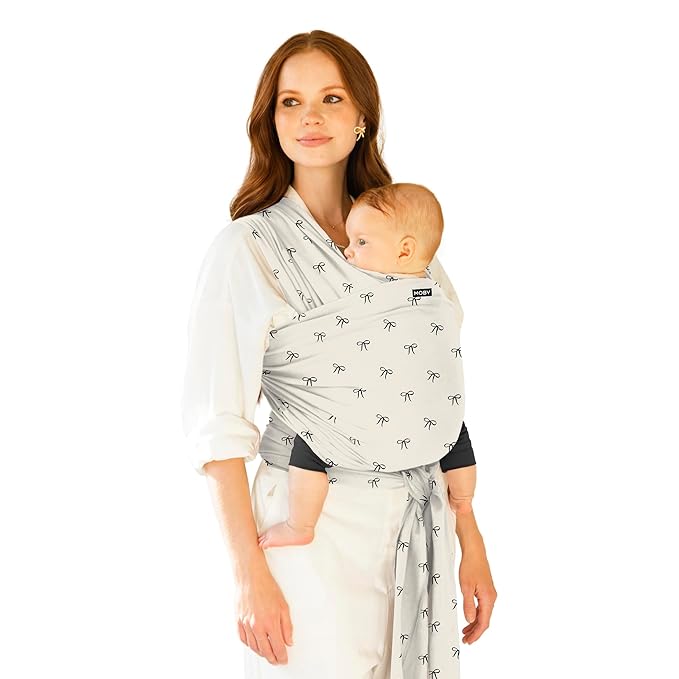 Moby Baby Wrap Carrier Classic for Newborns to Toddlers (8-33lbs), Infant Sling Carrier, Lightweight & Hands Free Design, Adjustable for All Body Types (Belles & Bows)