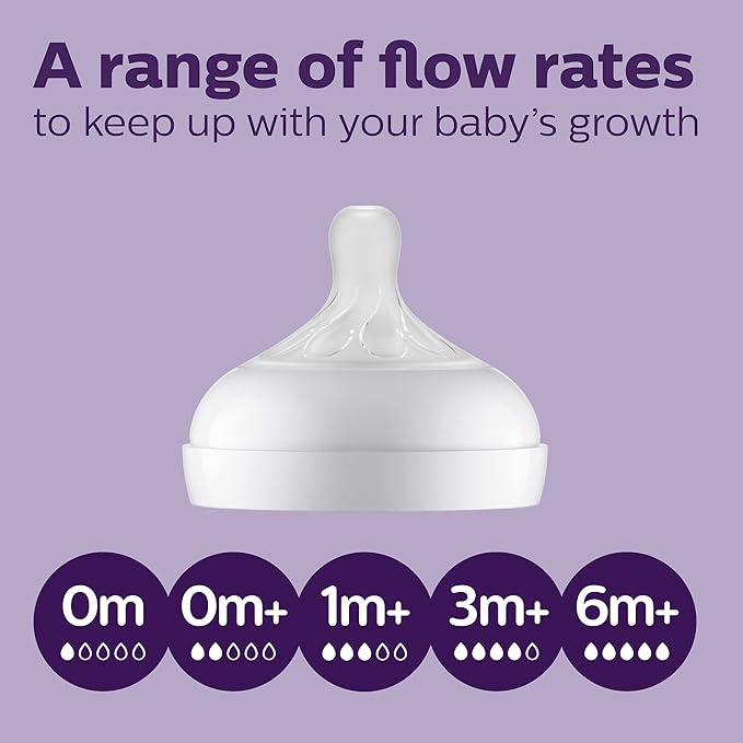 Philips Avent Natural Baby Bottles with Natural Response Nipples (Medium Flow, Flow 3), 9oz, Blue, 4-Pack, SCY903/24