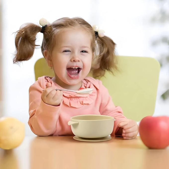 PandaEar 3 Pack Baby Bowls with Suction| Stay Put Silicone Food Bowl for Babies Kids Toddlers Infants| Food Grade Soft Safe BPA-Free Silicone (Pink Green Light Tan)