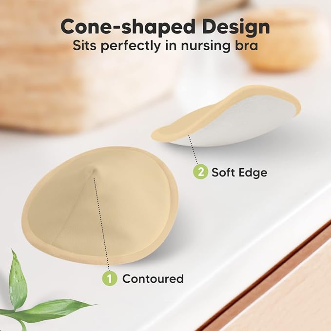 Organic Nursing Pads - 14 Washable Viscose Derived from Bamboo Breastfeeding Pads, Wash Bag, Reusable Breast Pads for Breastfeeding, Nipple Pads for Breastfeeding Essentials(Coffee, L 4.8")