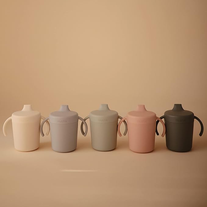 mushie Trainer Sippy Cup | Made in Denmark | Leak Resistant Twist-Off Lid & Handles | 6 Months + (Cloud)