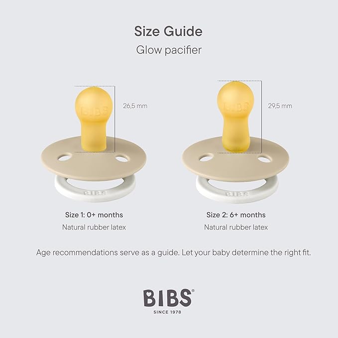 BIBS Pacifiers Colour Collection | Natural Rubber Baby Pacifier | Round Nipple | Set of 2 BPA-Free Soothers | Made in Denmark | 18+ Months (Pack of 2) | Vanilla Night