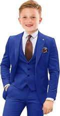 Boys Suit 4 Piece Slim Fit Kids Tuxedo Suit Formal Wedding Outfit Blazer Vest Pants Set with Tie