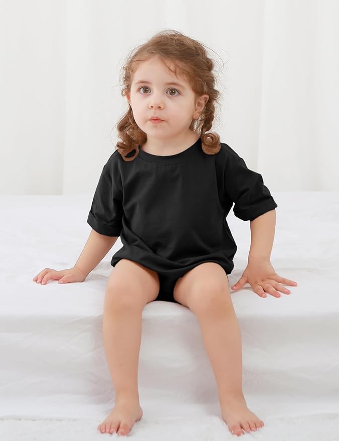 Jimonda Baby Bubble Romper Boy Girl Solid Color T-Shirt Outfits Short Sleeve Bodysuit Organic Cotton 2Pcs