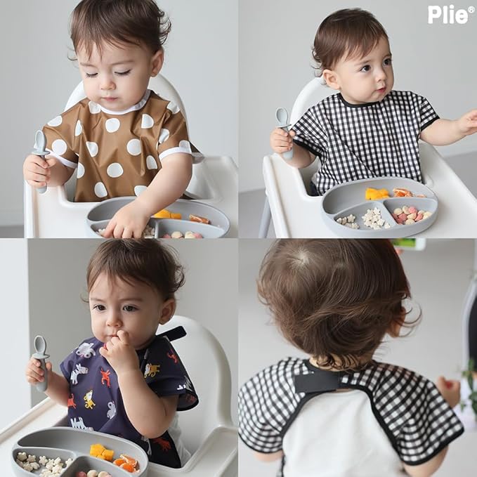 Short Sleeve Waterproof Bib for Toddlers – Feeding Apron for Mealtime, Daycare, Self-Feeding & Messy Play, Baby Bib
