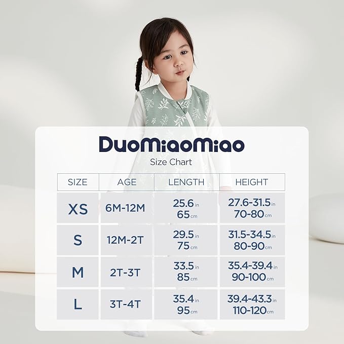 Duomiaomiao 1.5 TOG Toddler Sleep Sack 24-36 Months 100% Cotton Four Season Side Open Zipper Baby Sleep Sack with Feet, Breathable Toddler Wearable Blanket