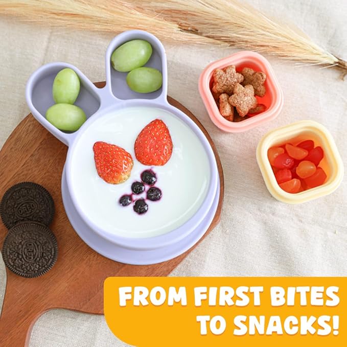 Baby Plates with Suction - Self-Feeding Tools for Baby - Made in Korea - Suction Plates Feeding Essentials - Ideal Baby Food Plates - Perfect Design for Toddlers (Green, Bear Claw)