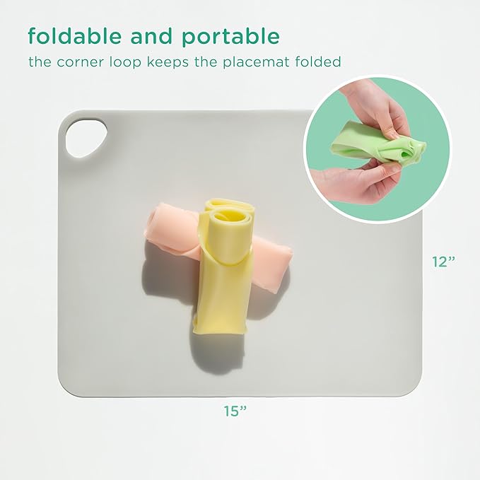 Olababy Fold N Go Silicone Placemat w Travel Case | Dishwasher Safe, BPA Free, Non-Slip, Waterproof | Mini Dining Mat for Infants, Babies, Toddlers and Kids (1, Lilac)