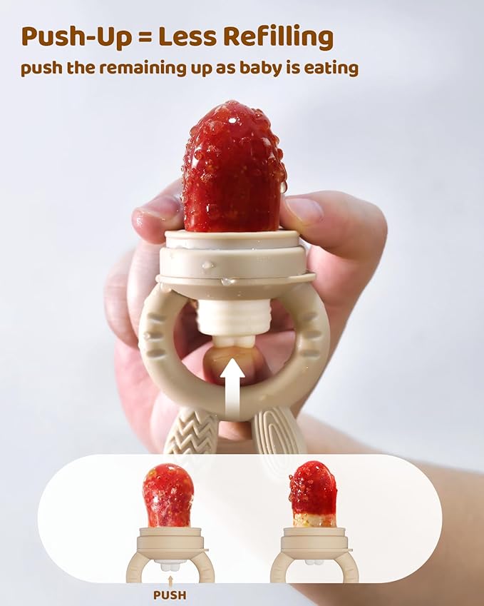 2 Packs Baby Fruit Feeder & Freezer Tray Combo, Push Pop Baby Food Feeder to Safely Introduce New Foods, Fresh & Frozen Food Silicone Feeder, 100% Food Grade, BPA Free