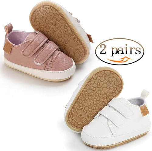 2Pairs Baby Shoes,Boys Girls Non-Slip Rubber Sole Sneakers,Unisex Infant Soft Lightweight First Walking Crib Shoes