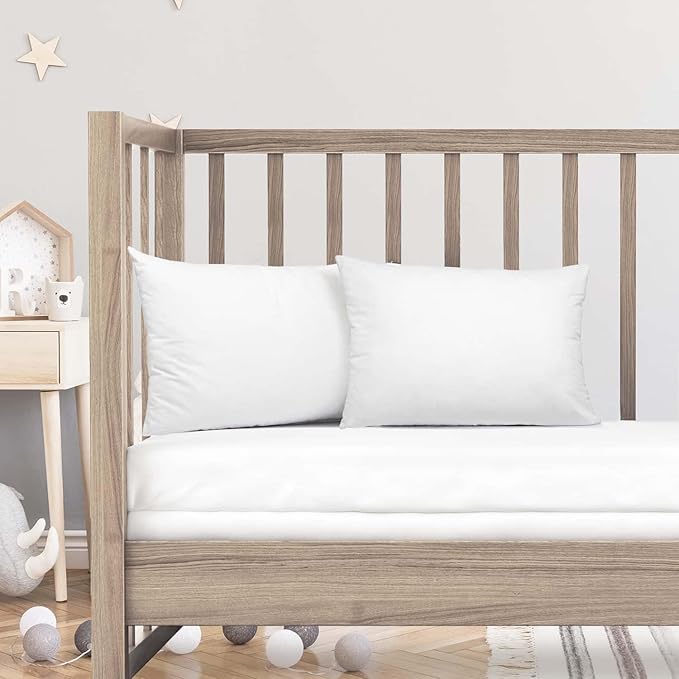 Nestl 4 Pack Toddler Pillow for Sleeping 13 x 18, Small Kids Pillow for Travel, Car, School, Nap, & Toddler Bed, Machine Washable Soft Cotton Toddler Pillow 2 Year Old and Up - White