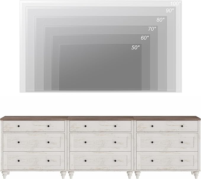 WAMPAT Kids Dresser for Bedroom with 9 Drawers, Baby Dressers with Wide Chest of Drawers, Farmhouse Wooden Closet Storage Organizer, Large Wood Dressers for Living Room, Nursery, Hallway, Rustic White