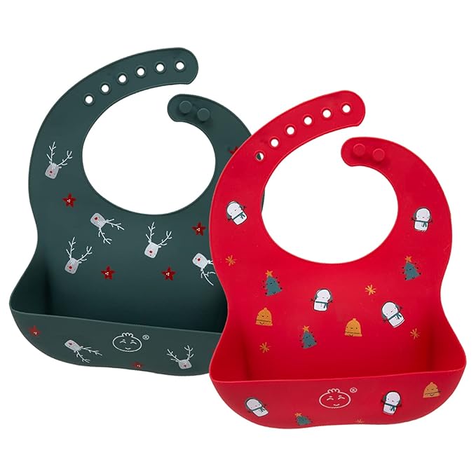 Little Dimsum Baby Bib Silicone Adjustable Waterproof - Soft Comfortable Feeding Bib with Food Catcher for Infants and Toddlers, Easy-Clean Design