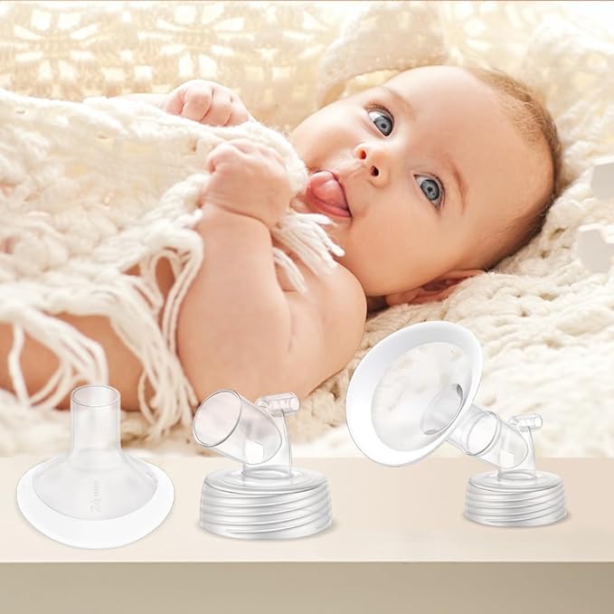 2 Packs 21mm Flange Set, Updated Soft Rim Shield and Wide Mouth Base Connector Pump Parts for Spectra S2 Spectra S1 9 Plus Breastpumps Accessories, 106 Degree Wider Opening Angel