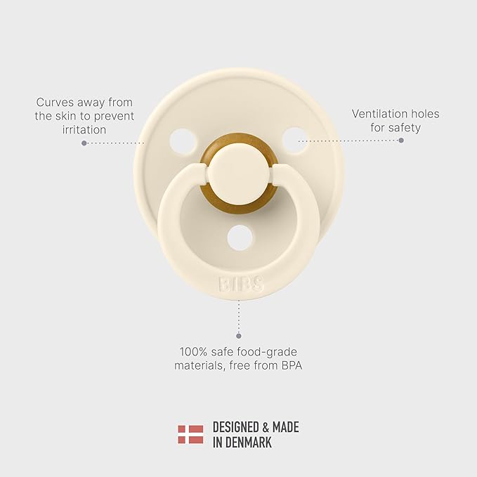 BIBS Colour Liberty Soother 2-Pack, BPA Free Dummy Pacifier, Round Nipple. Natural Rubber Latex, Made in Denmark, Size 2 (6-18 Months), Eloise Blush