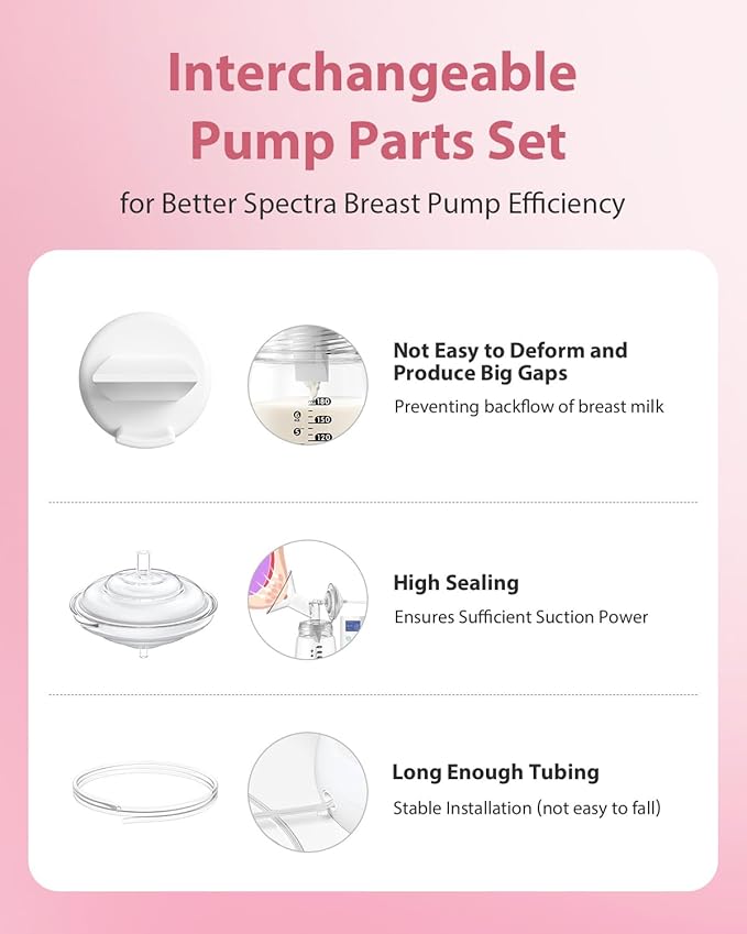 Breast Pump Parts Compatible with Spectra S1/S2/9 Plus, Not Original Accessories, Full Set Replacements Include 18mm Flanges, Valves, Backflow Protectors (Duckbills Included), Tubings and Bottles