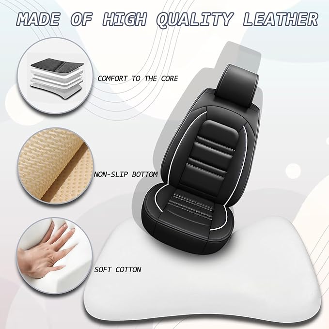 Seat Cover for Chevy Cruze 2011-2019 | Car Seat Covers Front Seats, Waterproof Seat Protectors, Automotive Front Seat Covers (Front Seat, Black&White Line)