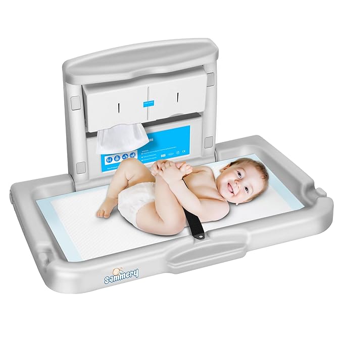 Commercial Baby Changing Station,Wall Mounted Baby Changing Station with Safety Strap,Wall Mounted Changing Table for Commercial Bathroom, Baby Changing Station That Makes Every Mother Happy