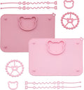 2 Pack Baby Silicone Mat with Suction Base and 4 Stretchable Straps, 6 Strong Suction Cups, Baby Placemats, Activity Mat for Infants to Toddlers, Keeps Babies Essentials Off The Floor Purple Pink