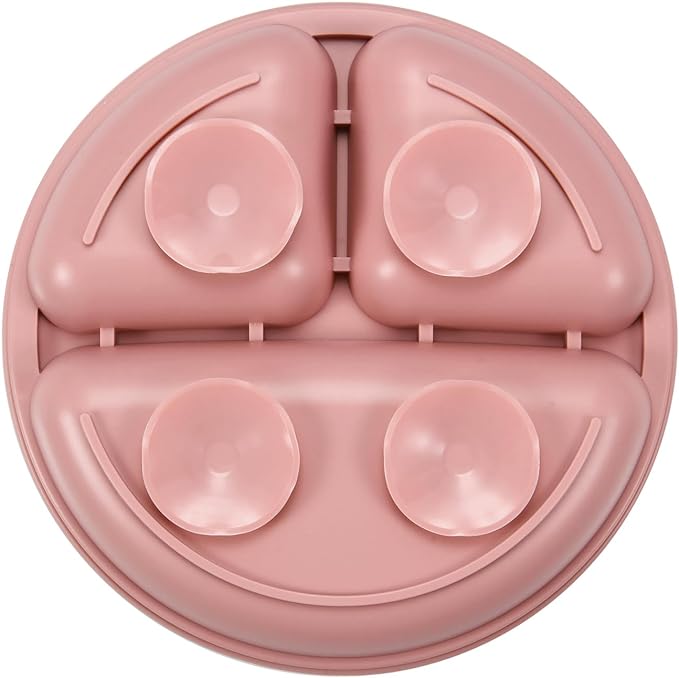 PandaEar 3 Pack Toddler Plates, Silicone Divided Suction Plate for Babies, BPA-Free 100% Food-Grade Silicone Unbreakable Baby Plate (Pink/Linen/Light Pink)