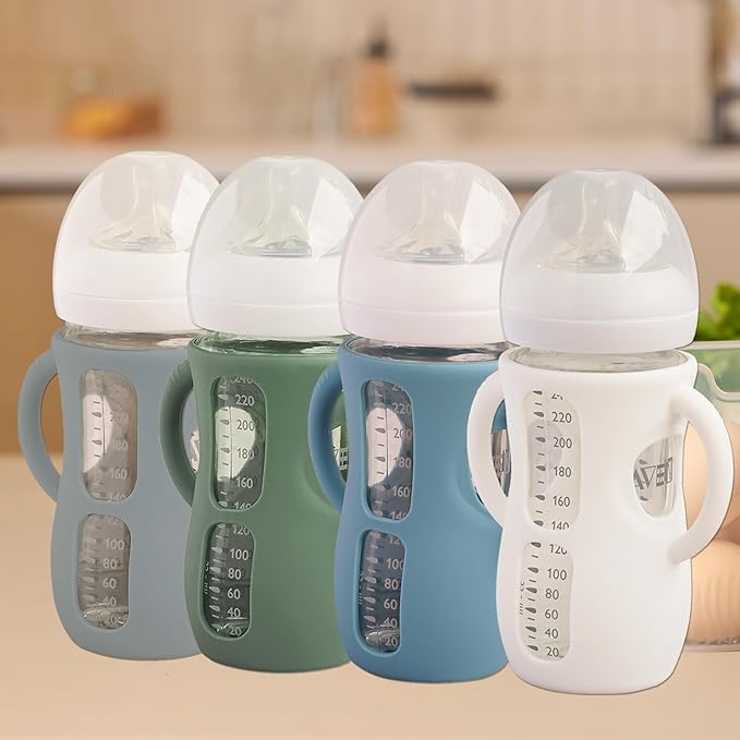 4 Pack Silicone Sleeves for Avent Natural Glass Baby Bottles, Anti Breakage Bottle Holder, Compatible with Philips Avent Glass Natural Baby Bottles (4 White, 8 OZ)
