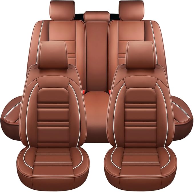 Seat Covers for Dodge ram 3500 2004-2011 | 5-Seats Leather Seat Covers, Easy to Install Automotive Seat Covers Full Set (Full Set, Coffee)