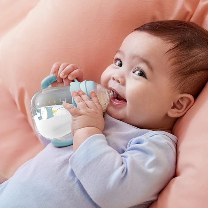 POTATO Glass Baby Bottles, Anti-Colic Breastfeeding Bottles with Medium Flow Nipple, Suitable for Babies 3-6 Months, 2 Replaceable Nipples, 6 oz, Blue