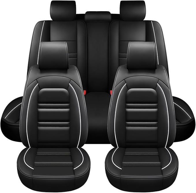 Seat Covers for Camaro 2000-2023 | 5-Seats Leather Seat Covers, Easy to Install Automotive Seat Covers Full Set (Full Set, Black&White Line)