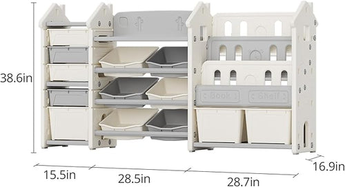 3 in 1 Kids Toy Storage Organizer with Bookshelf, Large Toddler Toy Storage Cabinet Box Bin for Living Room, Playroom/Classroom, Toy Shelf for Girl Boy