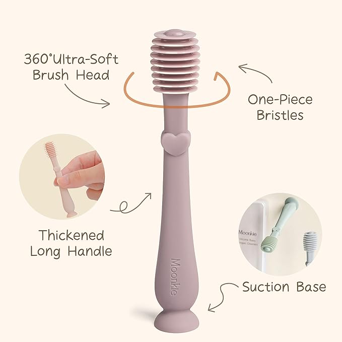 Moonkie Baby Tongue Cleaner, Toddler Toothbrush, Baby Oral Cleaner Newborn Kit for 3 Months+, 2 Pcs (Blue/Mint)