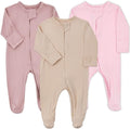 Aablexema Baby Zipper Pajamas Bamboo Rayon, 3pcs Unisex Infant Onesie with Mitten Long Sleeve Footed Pjs