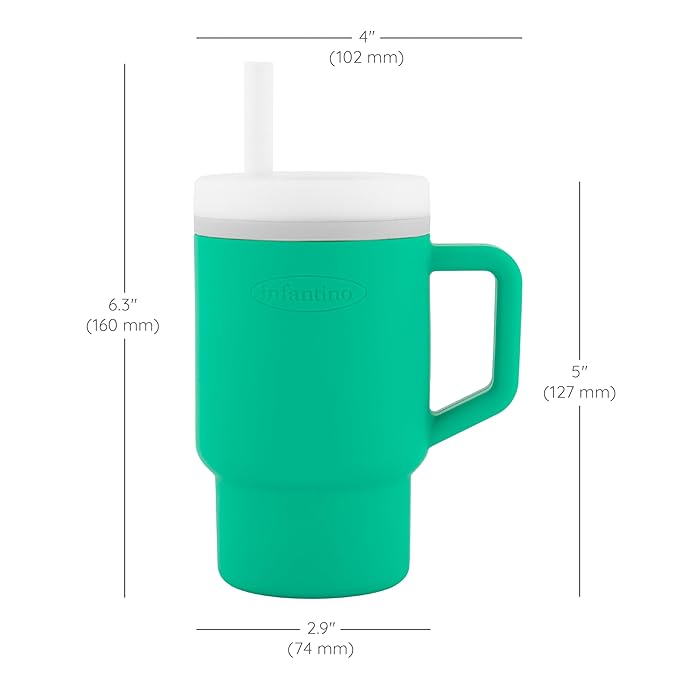 Infantino My 1st Tumbler, Silicone Sippy Cup with Straw & Handle, Spill-Resistant Baby Cup for On-the-Go, BPA-Free Transition Bottle, Alpine