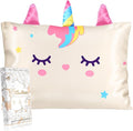 Toddler Pillowcases 13"x18" for Kids - Cute Cartoon Soft Breathable Silk Pillow Cases for Hair and Skin with Hidden Zipper for Girls Fun Kawaii Design for Bedding, White Unicorn