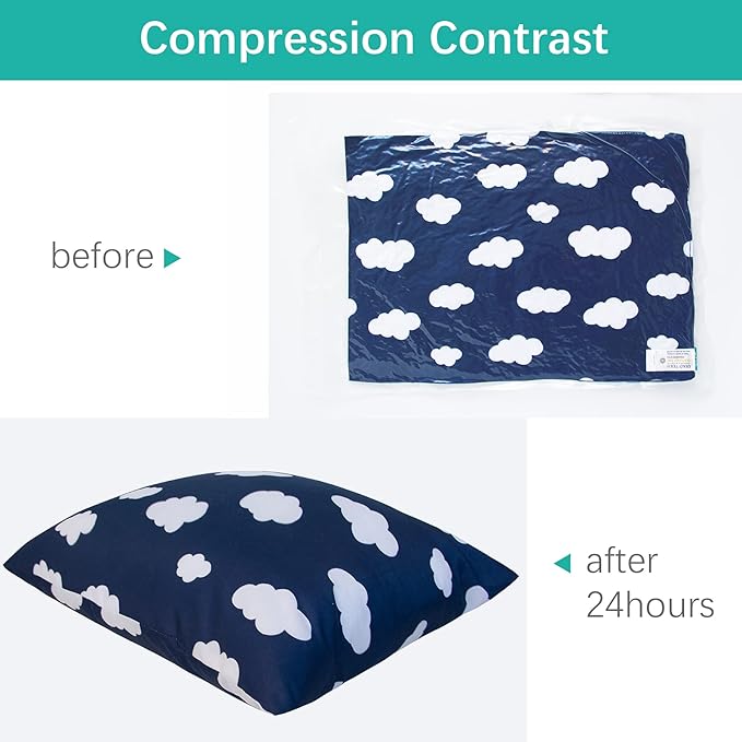 Toddler Pillow for Sleeping, Kid Pillow 14" x 19" for Small Travel Bed, Nap Pillows, Soft & Skin-Friendly Small Pillows for Sleeping, Toddler Use Only, Age 2 to 5 (Navy Cloud)