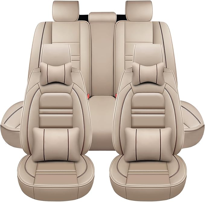 Car Seat Covers for Cadillac SRX 2004-2016 | 5-Seats Seat Covers, Waterproof Seat Protectors, Automotive Seat Covers (Full Set with Pillow,Beige)