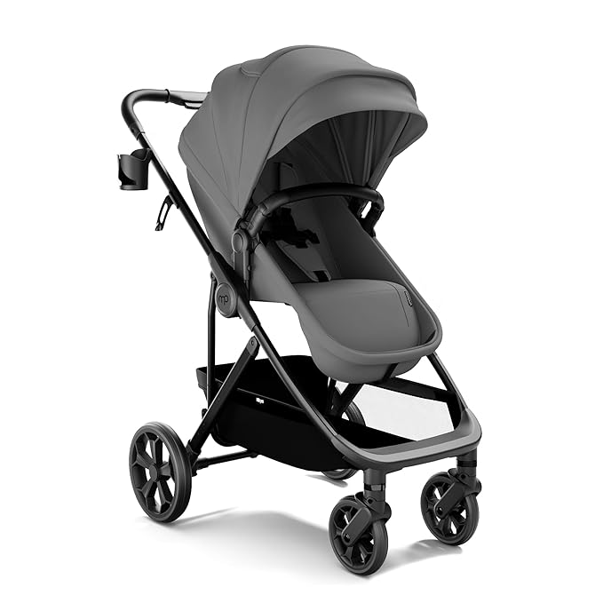 Mompush Wiz Pro 4-in-1 Baby Stroller with Bassinet Mode, Full-Size All-Terrain Premium Stroller from Newborn to Toddler, Snack Tray Included for Easy Feeding & Outing, Lay-Flat in Seconds